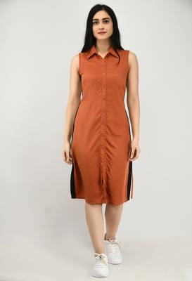 Brown plain crepe short-dresses 5
