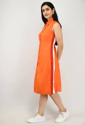 Orange plain crepe short-dresses 3