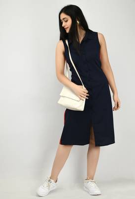 Navy-blue plain crepe short-dresses 1