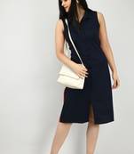 Navy-blue plain crepe short-dresses
