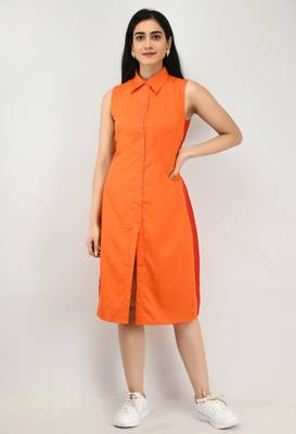 Orange plain crepe short-dresses 5