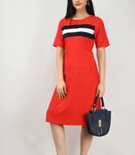 Red plain crepe short-dresses