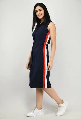 Navy-blue plain crepe short-dresses 3