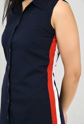Navy-blue plain crepe short-dresses 4