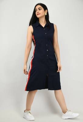 Navy-blue plain crepe short-dresses 5