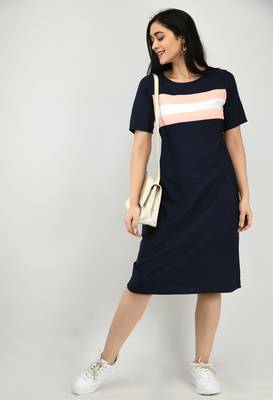 Navy-blue plain crepe short-dresses 1