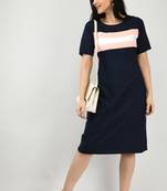 Navy-blue plain crepe short-dresses