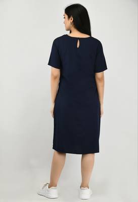 Navy-blue plain crepe short-dresses 2