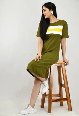 Green plain crepe short-dresses 1