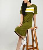 Green plain crepe short-dresses