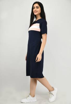 Navy-blue plain crepe short-dresses 3