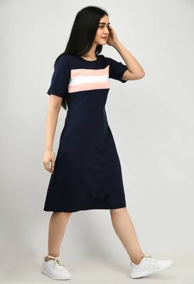 Navy-blue plain crepe short-dresses 5