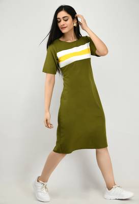 Green plain crepe short-dresses 5