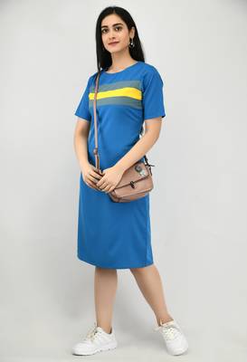 Blue plain crepe short-dresses 1