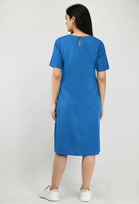 Blue plain crepe short-dresses 2