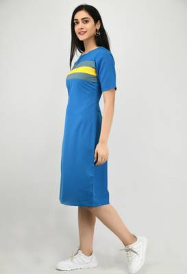 Blue plain crepe short-dresses 3