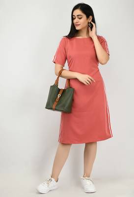 Peach plain crepe short-dresses 1