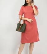 Peach plain crepe short-dresses