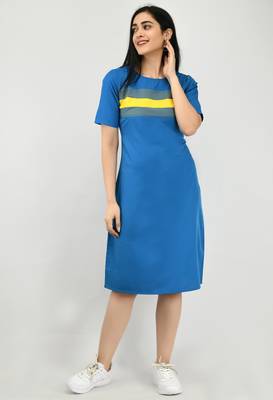Blue plain crepe short-dresses 5