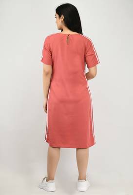 Peach plain crepe short-dresses 2