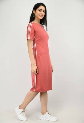 Peach plain crepe short-dresses 3