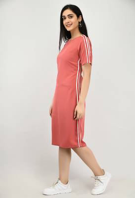 Peach plain crepe short-dresses 5
