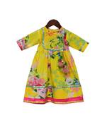 Yellow Floral Printed Cotton Anarkali Dress