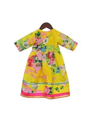 Yellow Floral Printed Cotton Anarkali Dress 2