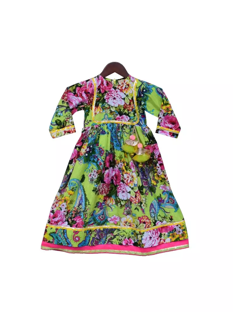 Lime Green Printed Anarkali