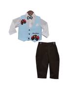 Blue car waist coat with White Shirt and Brown Pants