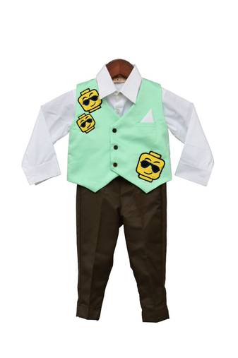 Blue Printed Cotton three Piece Co Ord Set 