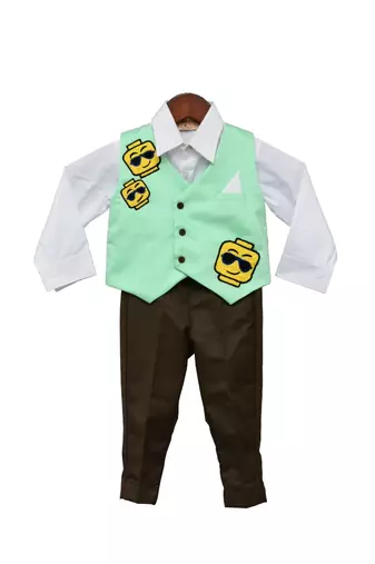 Blue Printed Cotton three Piece Co Ord Set 