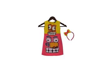 Yelow And Pink Printed Lycra Short Dress 1
