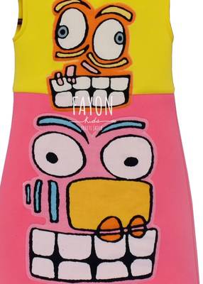 Yelow And Pink Printed Lycra Short Dress 3