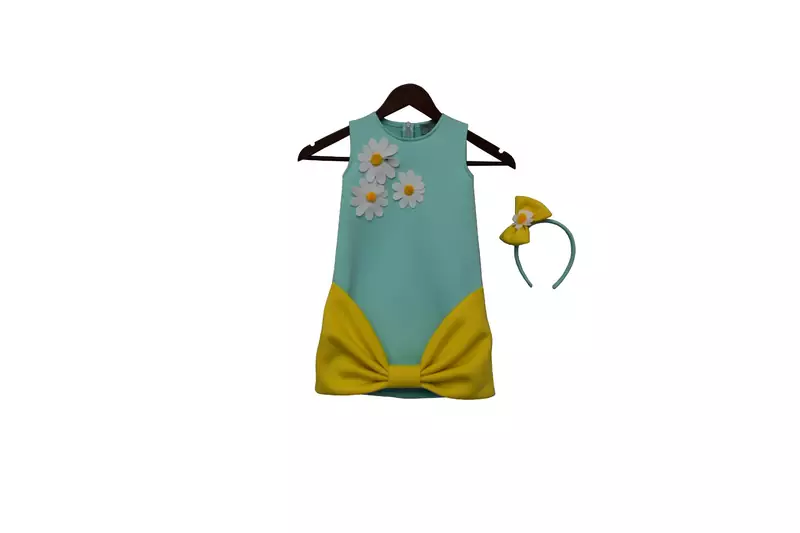Sea Green and Lemon Yellow Lycra Dress