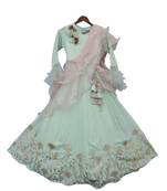 Green Embroidered Cotton Dress With Net Dupatta 