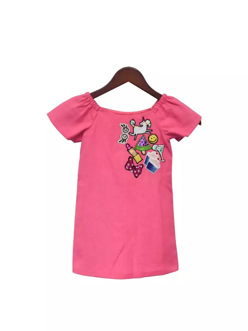 Pink Linen Dress with Funky Embroidery
