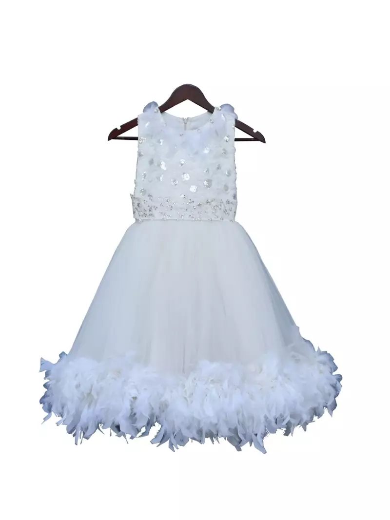 White Frock with Feathers
