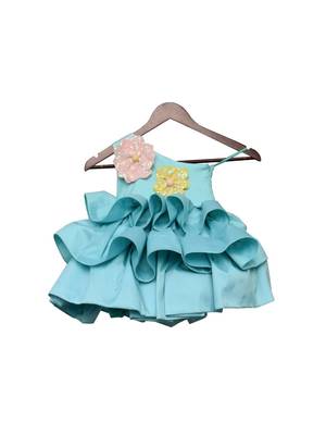 Blue Plain Silk Frock 1