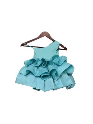 Blue Plain Silk Frock 2