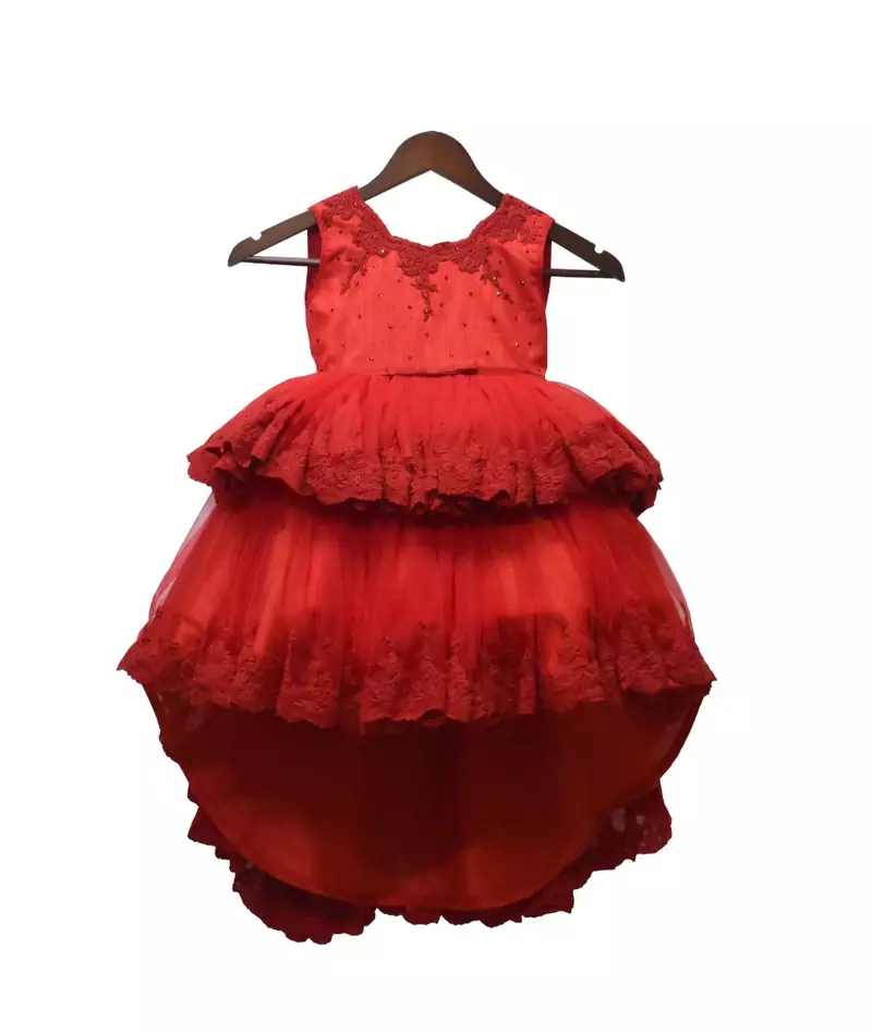 Red Embroidery High Low Gown