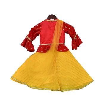 Coral Velvet with Yellow Georgette One Piece 2