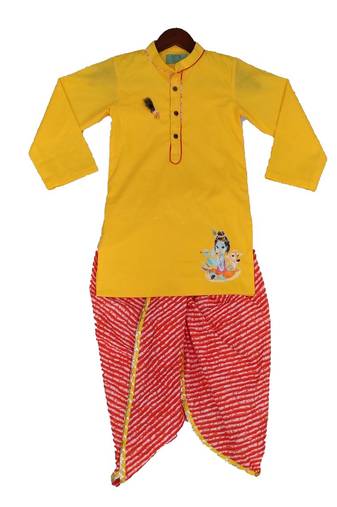 Yellow Kurti with Leheriya Dhoti