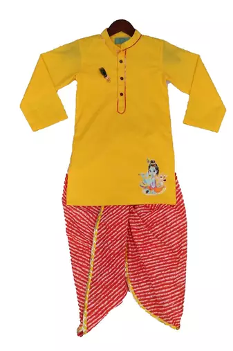 Yellow Kurti with Leheriya Dhoti