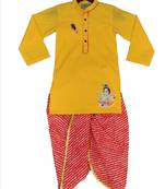 Yellow Kurti with Leheriya Dhoti