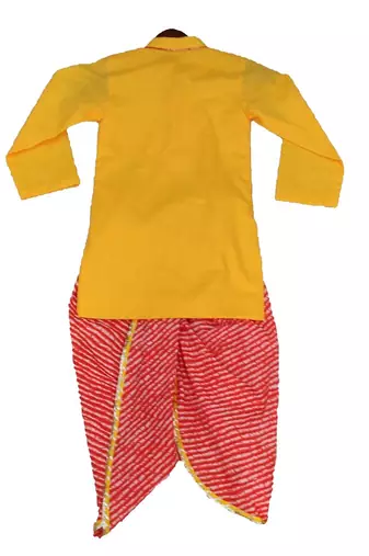 Yellow Kurti with Leheriya Dhoti