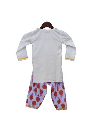 White Kurti With White Printed Dhoti 2