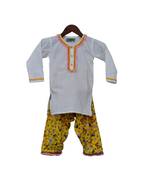 White Plain Cotton Kurta With Printed Pants