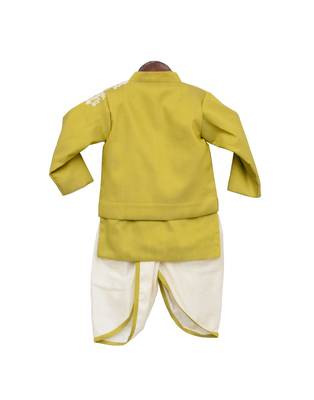Yellow Embroidered Cotton Nehru Jacket Set 3