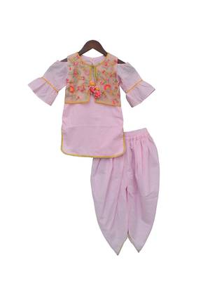 Purple embroidered cotton kurta jacket set 1